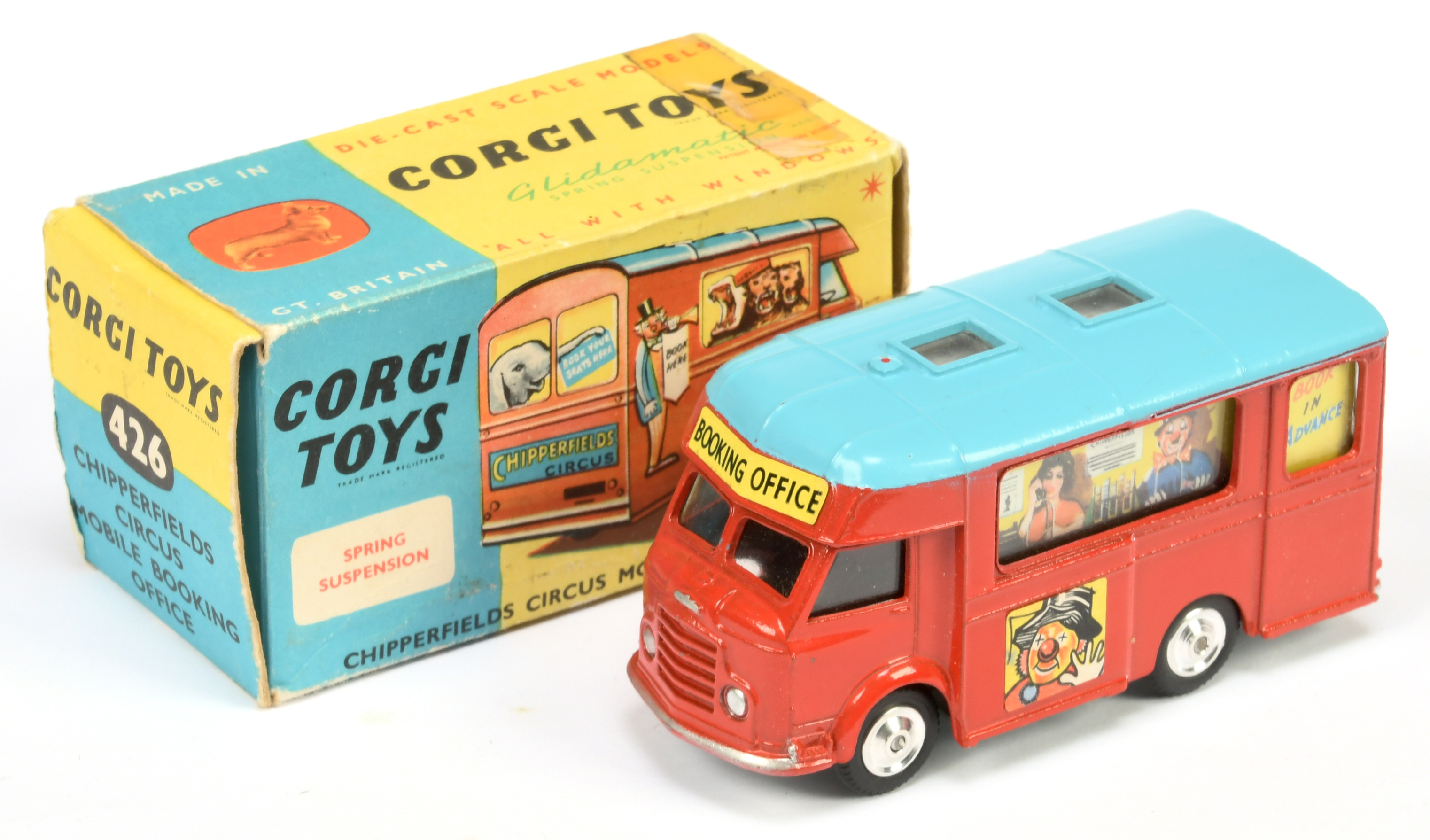 Corgi Toys 426 "Chipperfields Circus" Smith's Karrier Mobile Booking Office - Red and blue, silve...