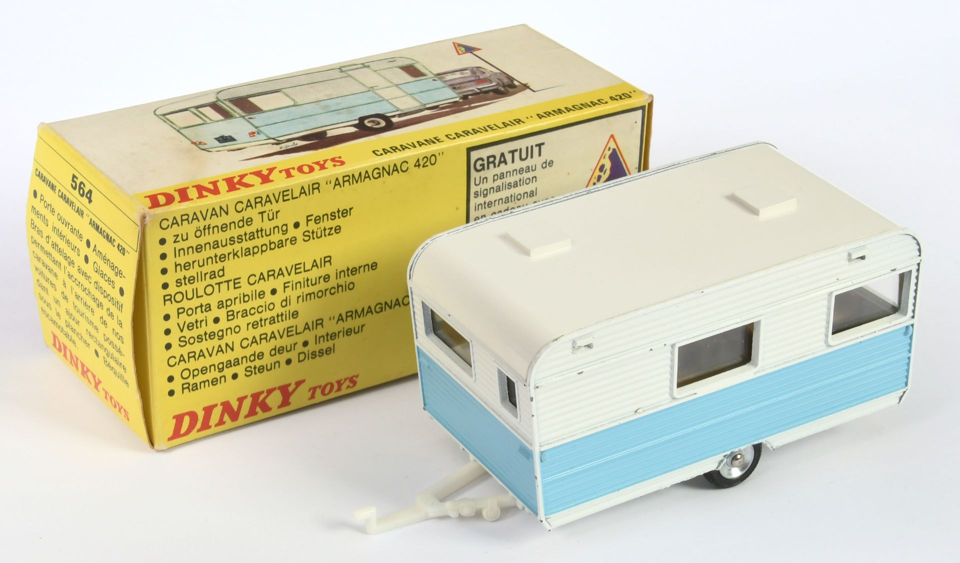 French Dinky Toys 564 Caravane Caravelair - Two-Tone light blue and white including plastic draw ...