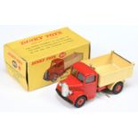 Dinky Toys 410 Bedford End Tipper - red cab, chassis and rigid hubs with treaded tyres, black fro...