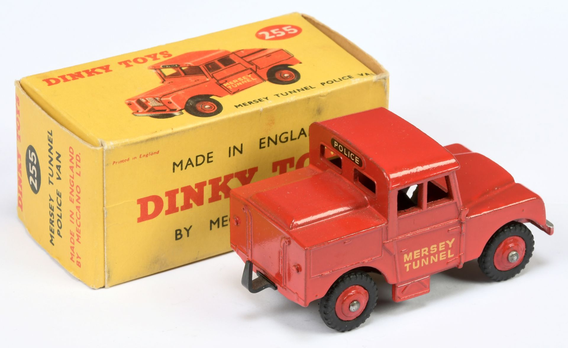 Dinky Toys 255 Land Rover "Mersey Tunnel Police" - Red body and rigid hubs with treaded tyres, si... - Image 2 of 2