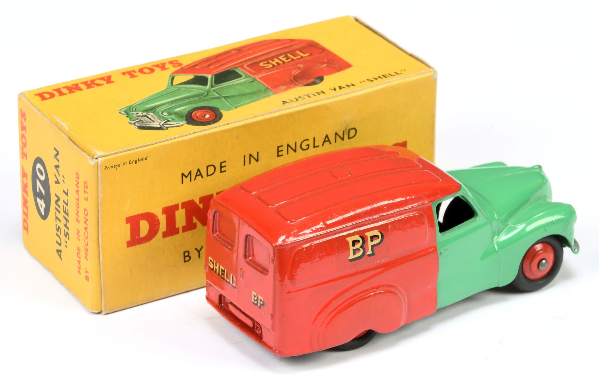 Dinky Toys 470 Austin Van "Shell/BP" - Two-Tone mid green and red including rigid hubs, silver trim - Bild 2 aus 2