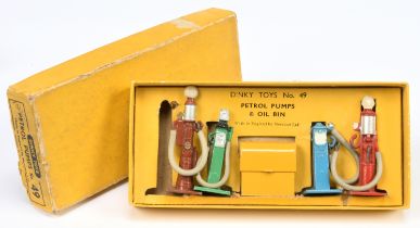 Dinky 49 Petrol pump Set - To Include Yellow Oil Bin and 4 X Pumps Red, Blue, Green and Reddish-B...