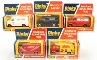 Dinky Toys 410/412 Bedford Promotional Vans Group Of 5 - (1) "Police" (chrome spun hubs fitted), ...
