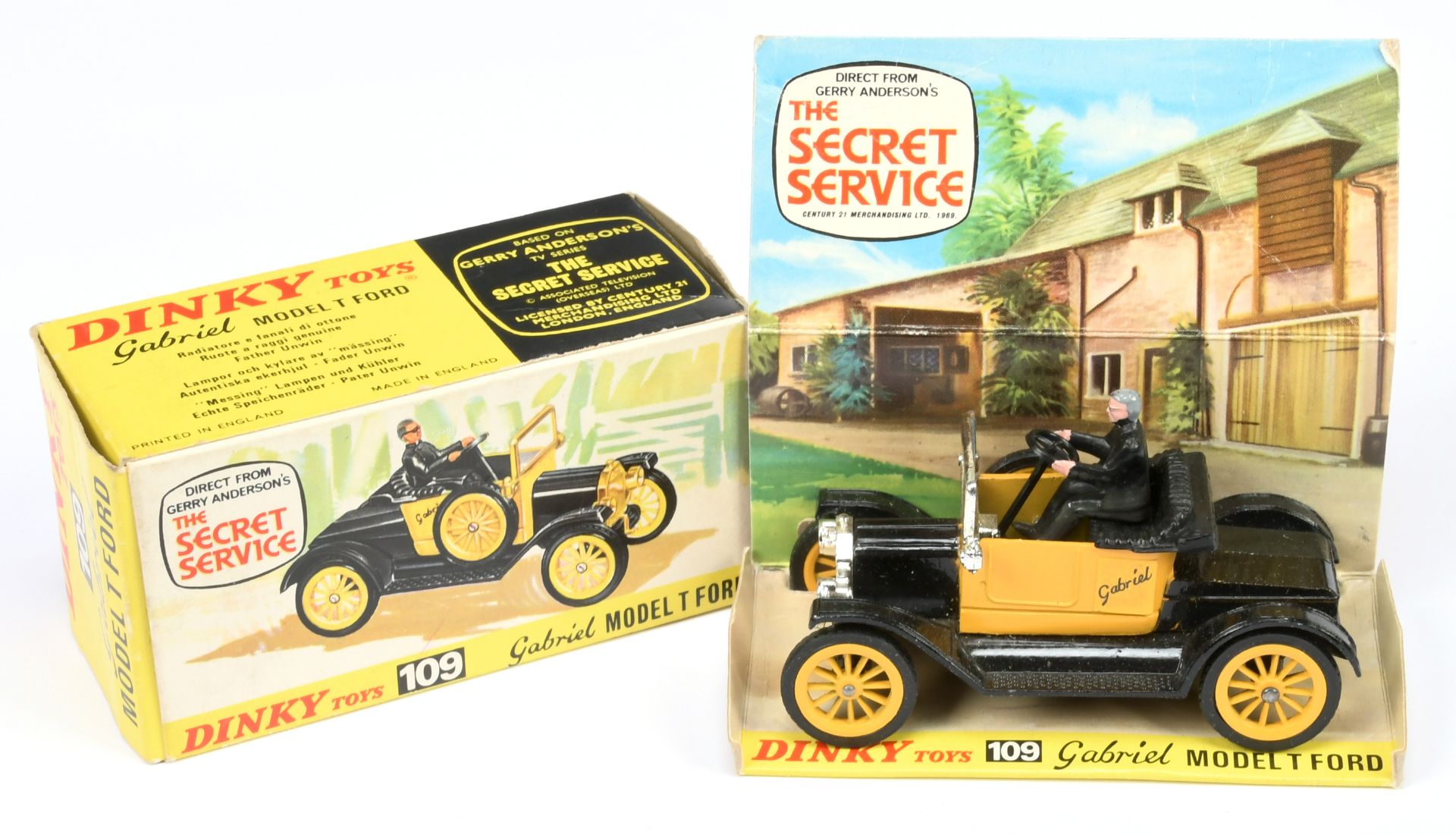 Dinky Toys 109  "Gabriel" Ford Model T From The "The Secret Service" - Black, yellow including sp...