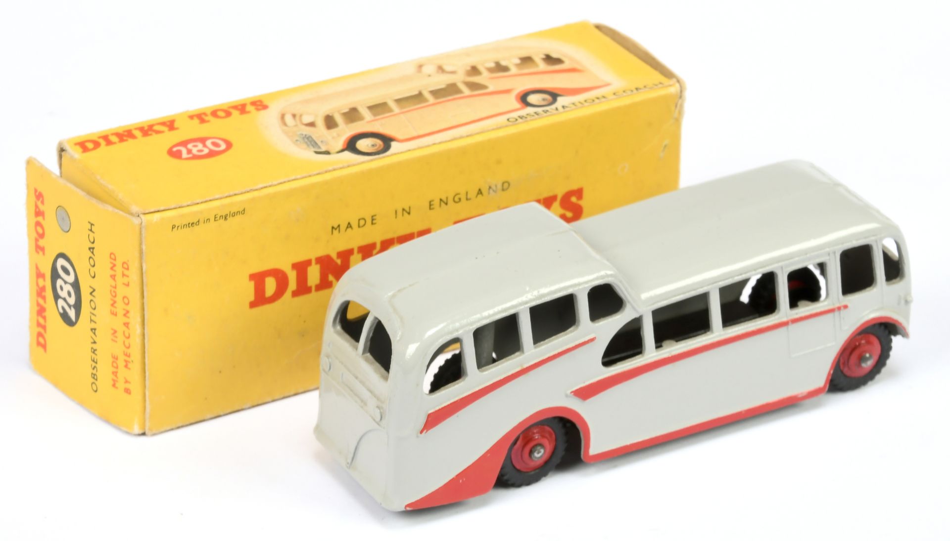 Dinky Toys 280 Observation Coach - Grey body, red flashes and rigid hubs with treaded tyres and s... - Bild 2 aus 2