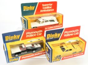 Dinky Toys Group of 3 To Include (1) - 244 Plymouth "Police" Car - Black and white , red interior...