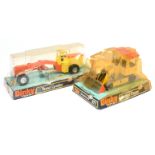 Dinky Toys 963 Road Grader - Orange and yellow, cast hubs and 977 Shovel Dozer - Yellow, orange r...