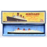 Dinky (Meccano) Pre-War 52 Cunard White star Liner "Queen Mary" - White, red and Black with 2 X M...