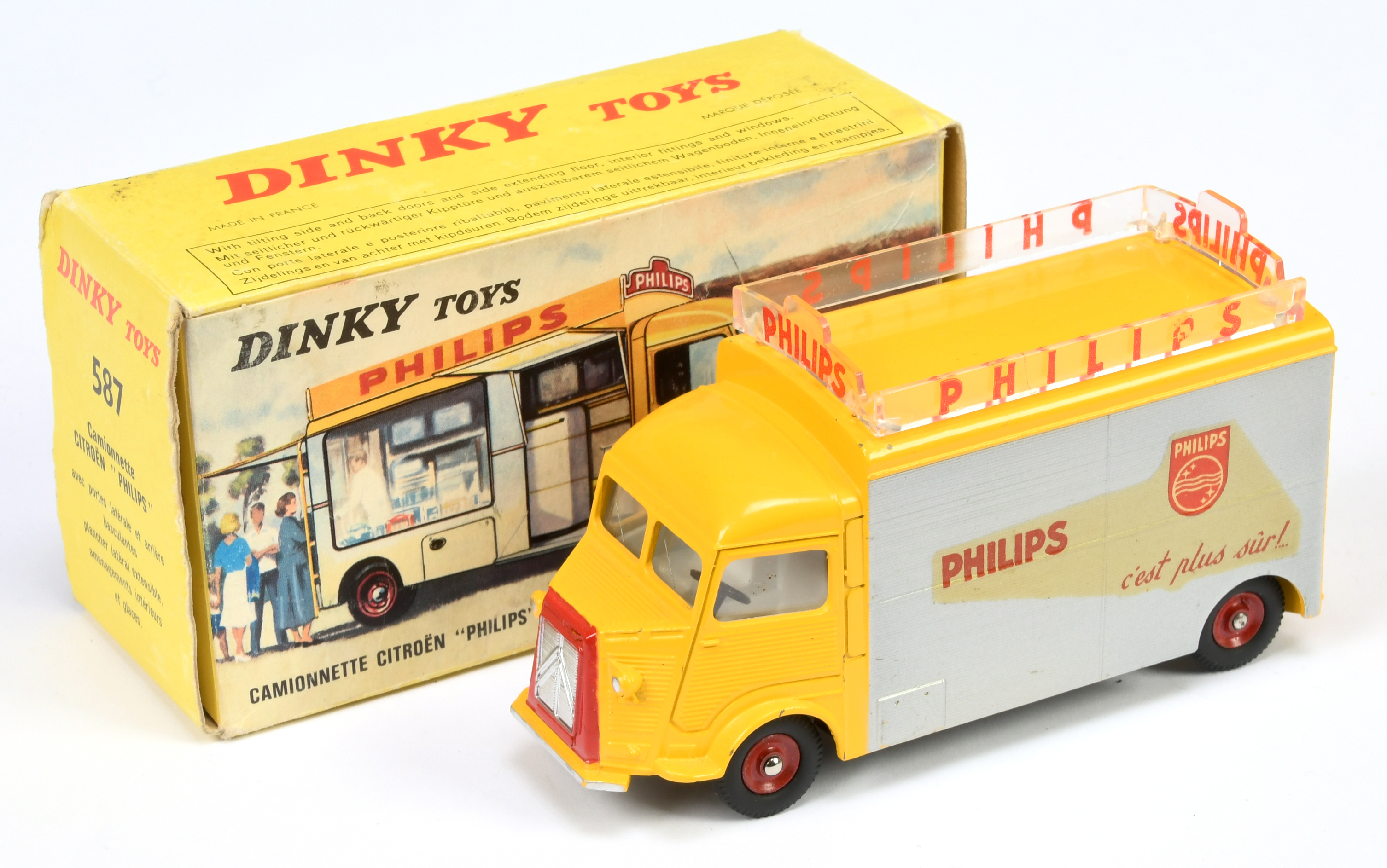 French Dinky Toys 587 Citroen Type H Van "Philips" - Yellow with silver sides and trim, red inclu...