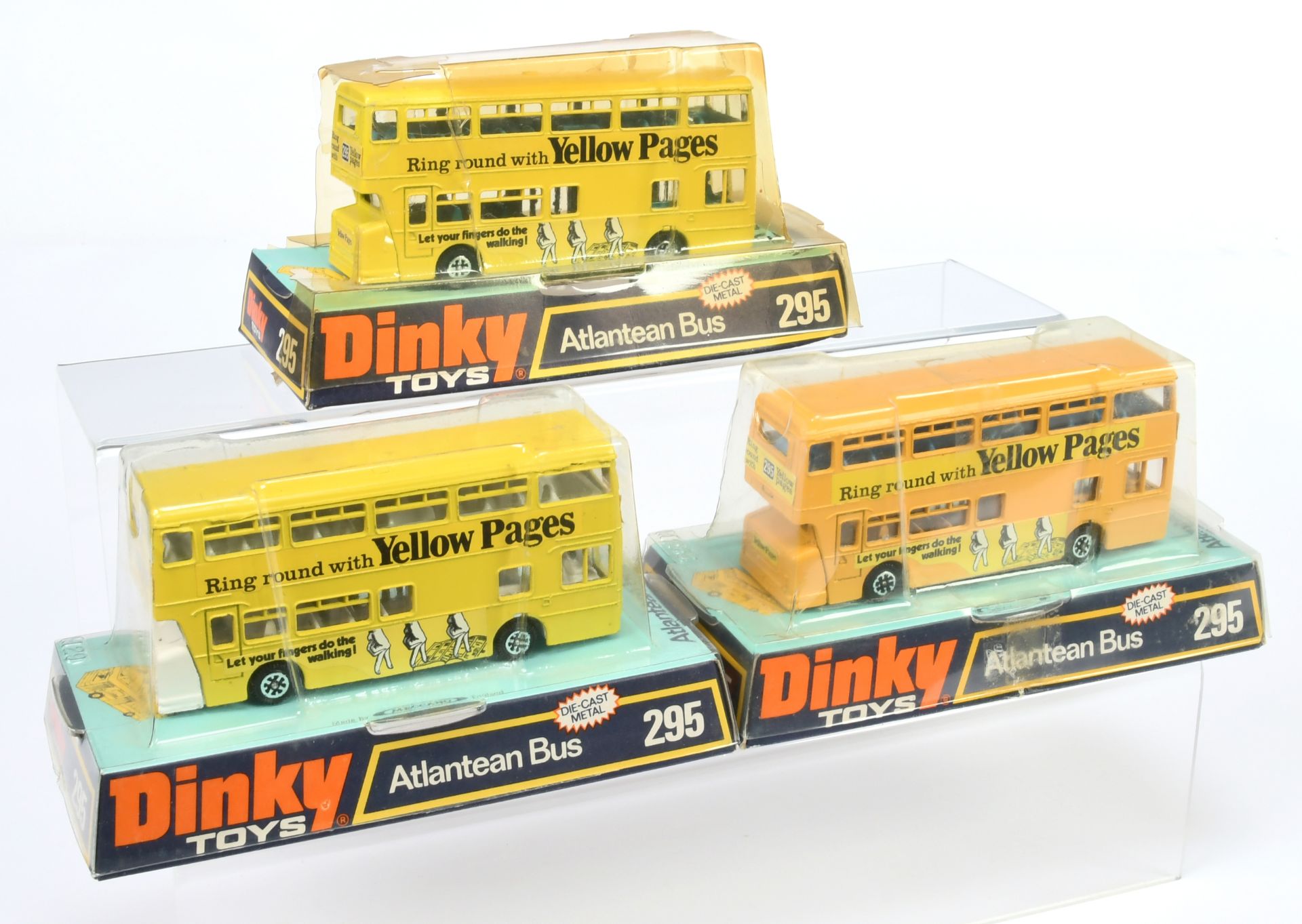 Dinky Toys  295 Leyland Atlantean buses "Yellow Pages" Group Of 3 (1) Bright yellow, white interi... - Image 2 of 2