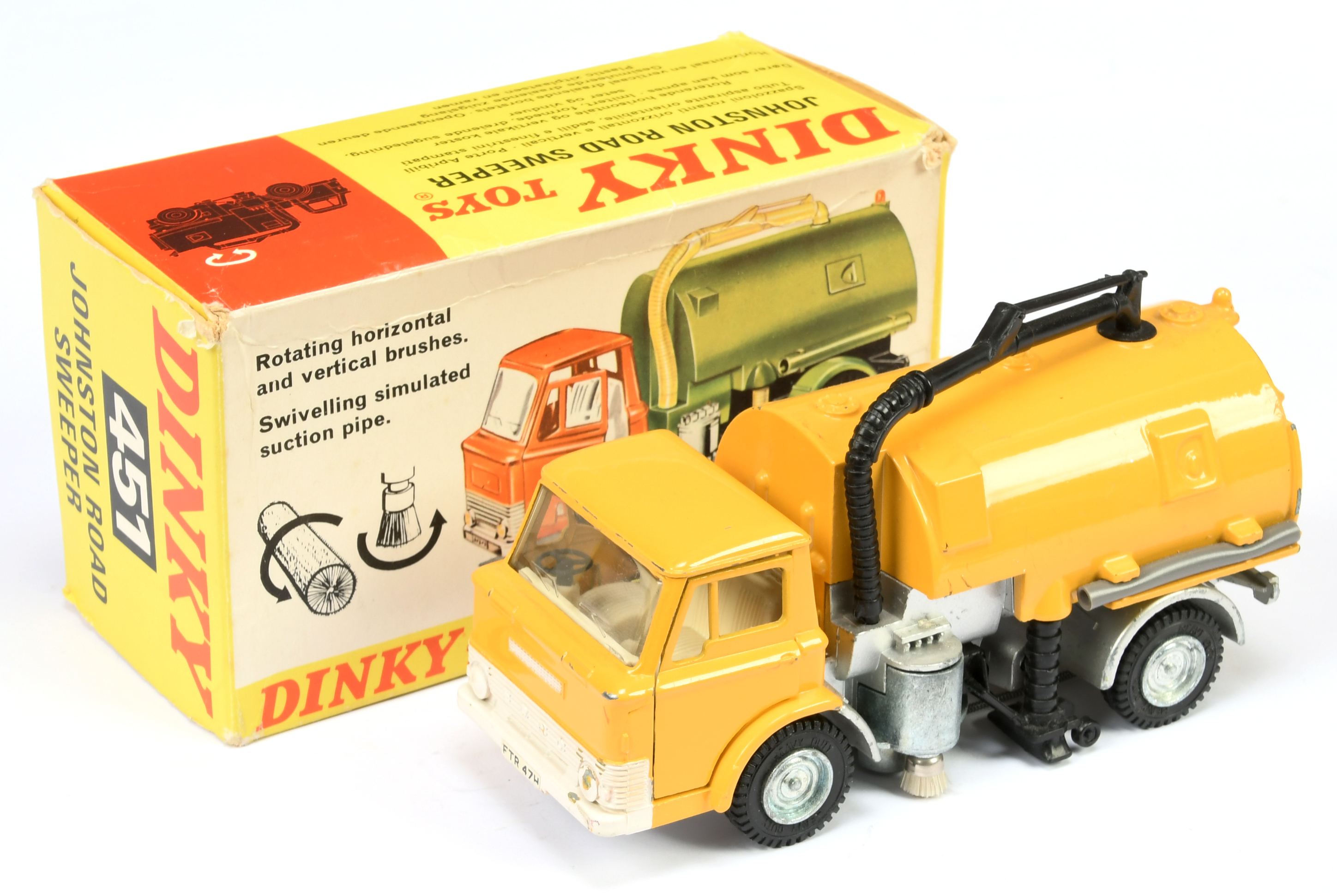 Dinky Toys 451 Johnston (Ford) Road Sweeper - promotional issue - Yellow cab and back, white fron...