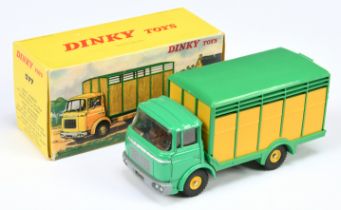 French Dinky Toys 577 Berliet Cattle Truck - Green, yellow including concave hubs, brown base and...
