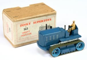 Dinky Toys 563 Heavy Tractor - Blue Body, mid-blue metal rollers with rubber tracks, metal tow ho...