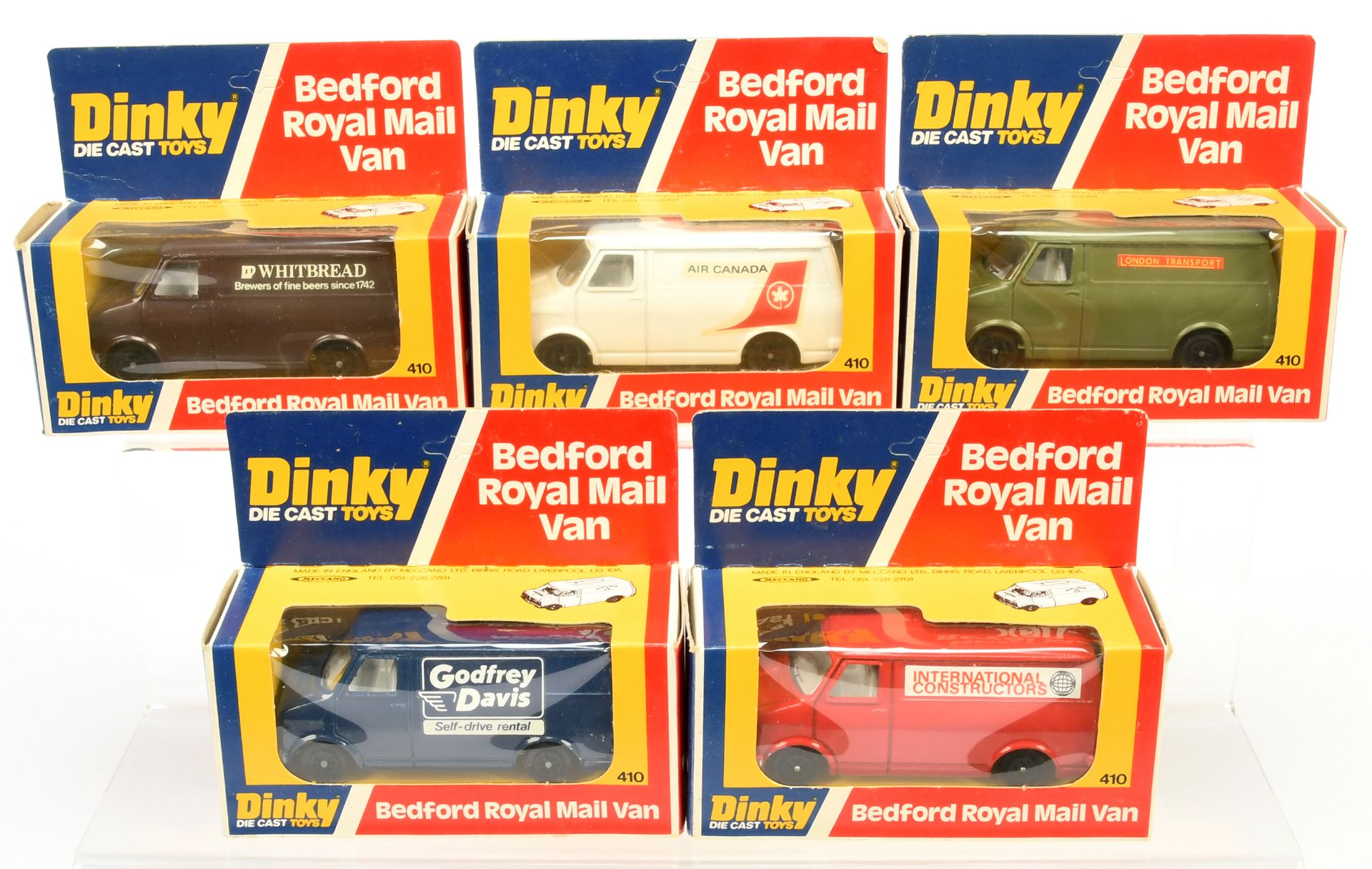 Dinky Toys 410/412 Bedford Promotional Vans  Group Of 5  -  (1) "Air Canada", (2) "Geofrey Davis"...