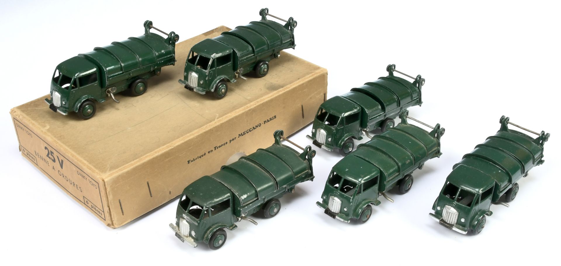 French Dinky Toys Trade Pack 25V Ford Refuse Truck - contains 6 pieces - Green including convex h...