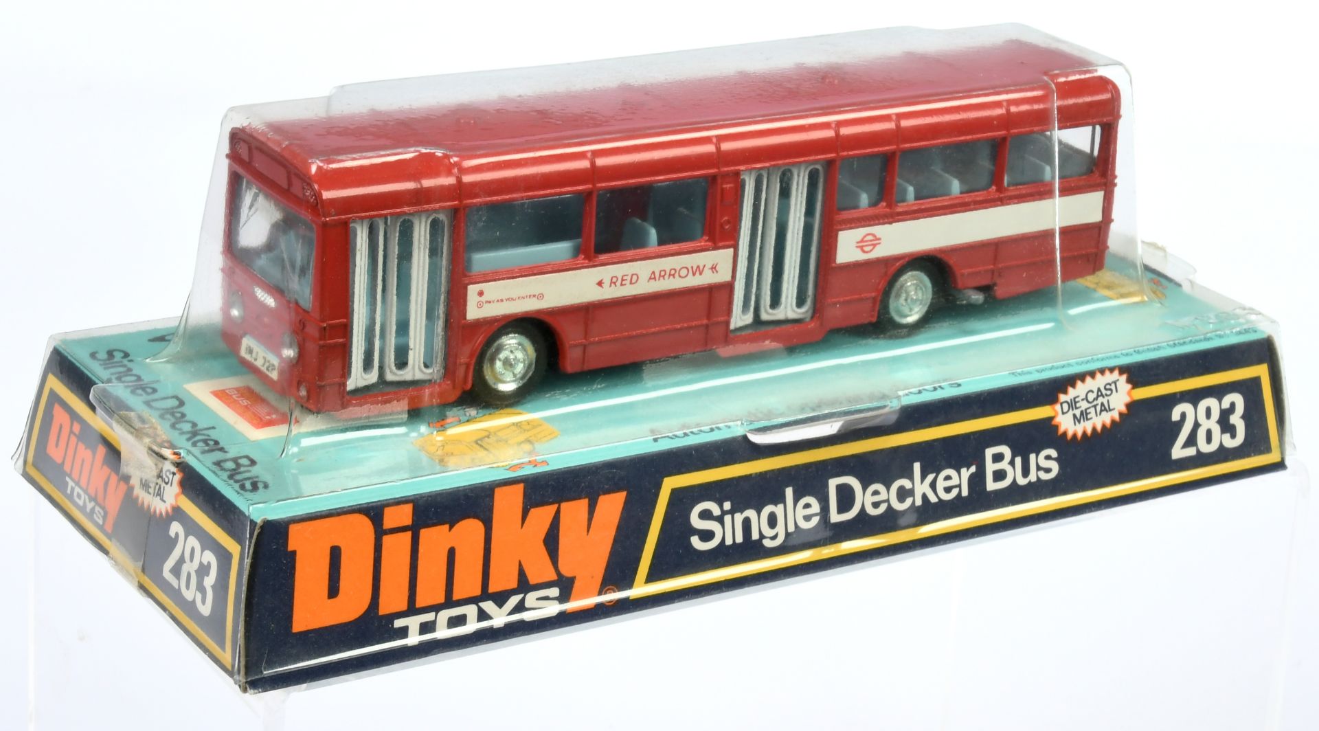 Dinky Toys 283 Single Decker Bus "Red Arrow" - Red body, pale blue interior, black base, white op...