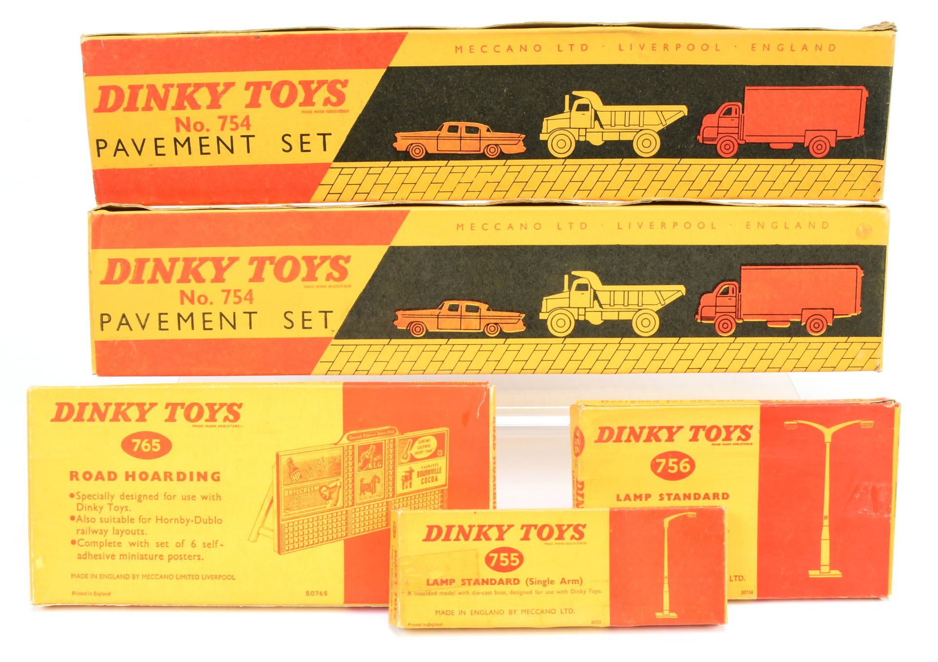 Dinky Toys Accessories Group -(1) 754 Pavement Set, (2) same, (3) Lamp Standard (single Arm), (4)...