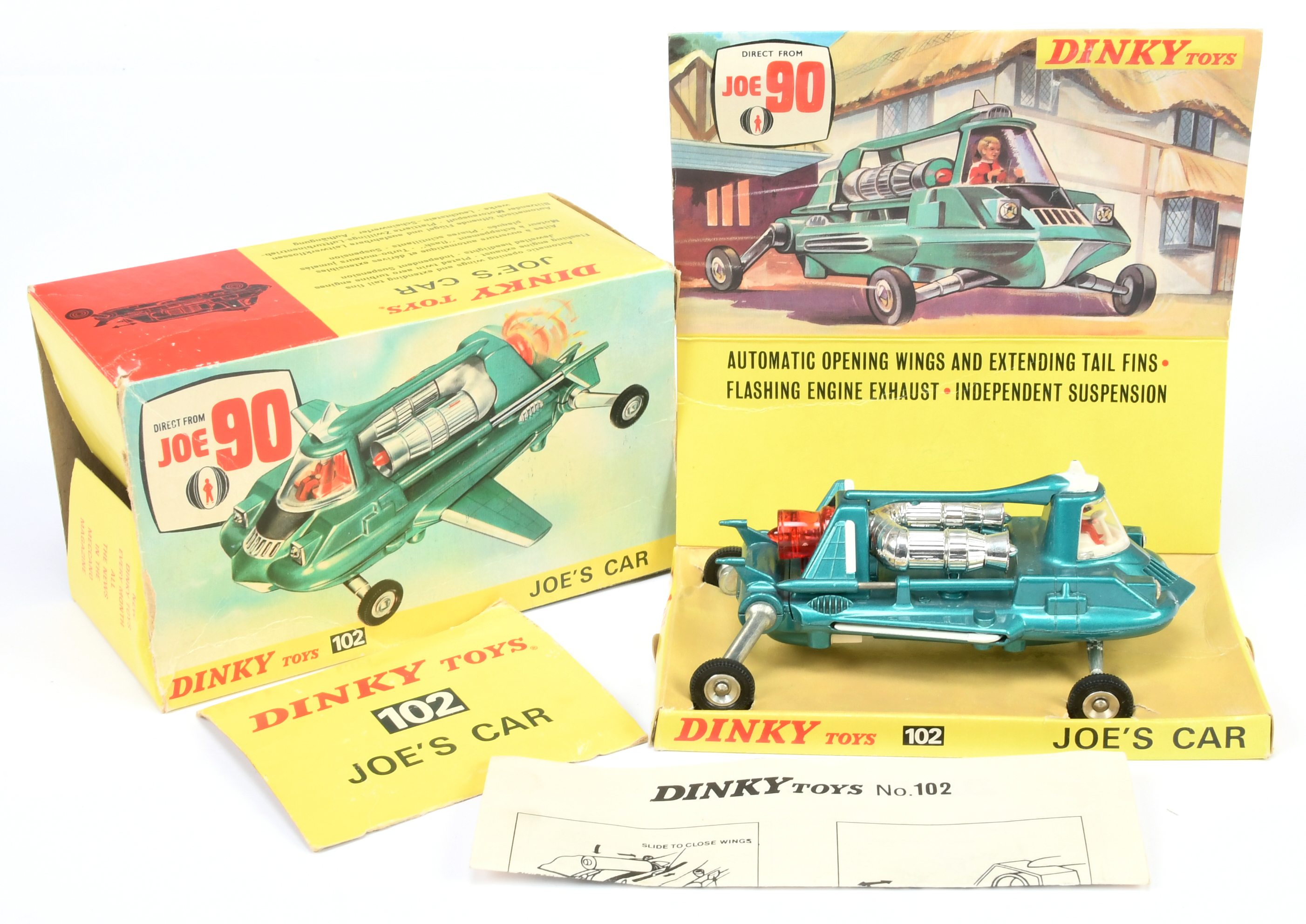 Dinky Toys 102 "joe 90" Joe's Car - Metallic Aqua - White, chrome, red rear thrurster, spun hubs ...