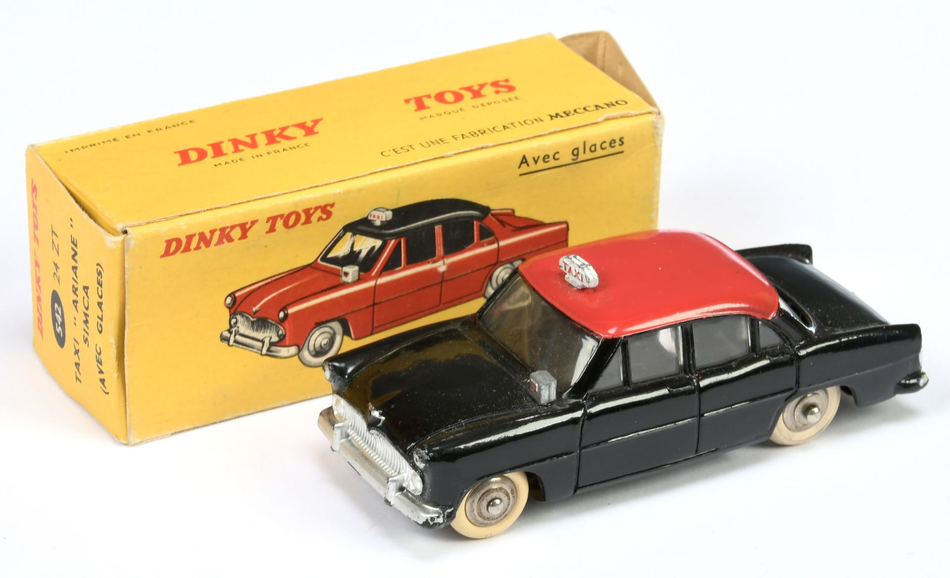 French Dinky Toys 542 (24ZT) Simca Ariane "Taxi" - Black body, red roof with box, silver trim and...