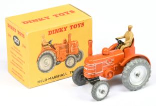Dinky Toys 301 (27N) Field Marshall Tractor - Orange body, silver trim and hubs, tan figure drive...