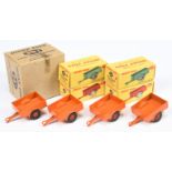 Dinky Toys Trade Pack 341 Land Rover Trailers - containing 4 examples  - Orange with red rigid hu...