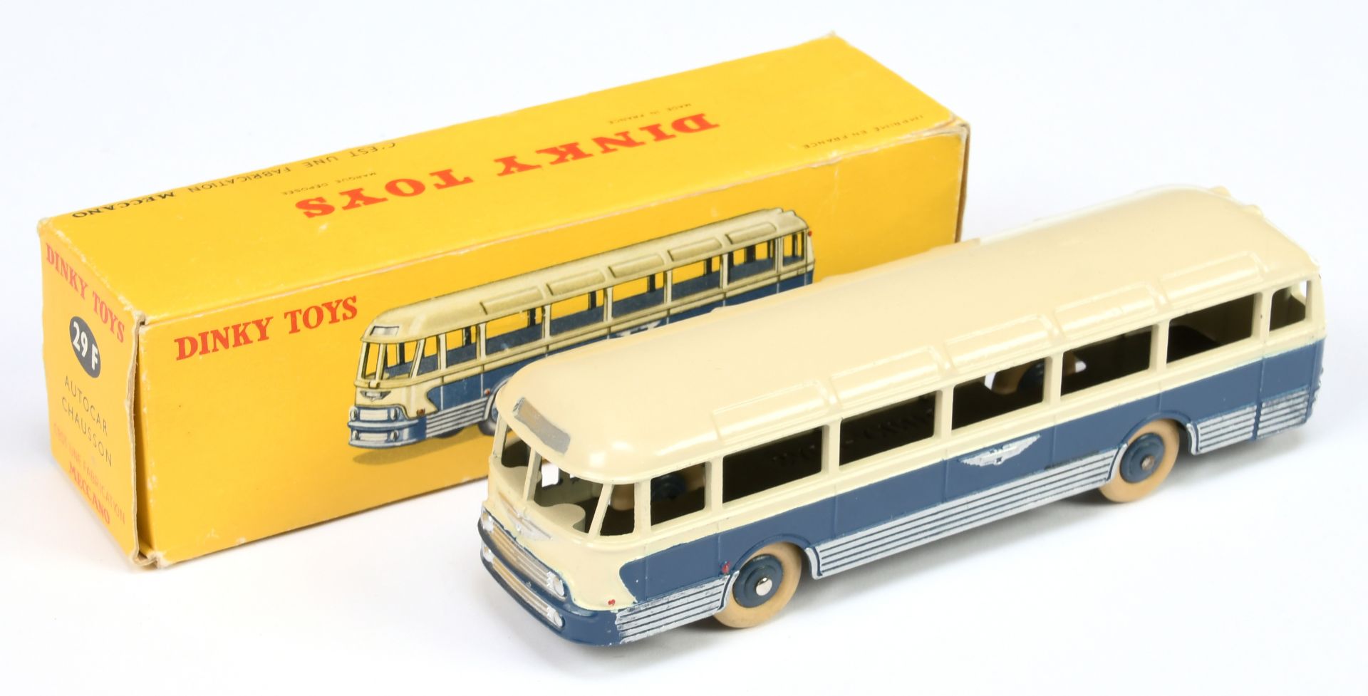 French Dinky Toys 29F Autocar Chausson - Two-Tone Cream over blue including convex hubs with whit...