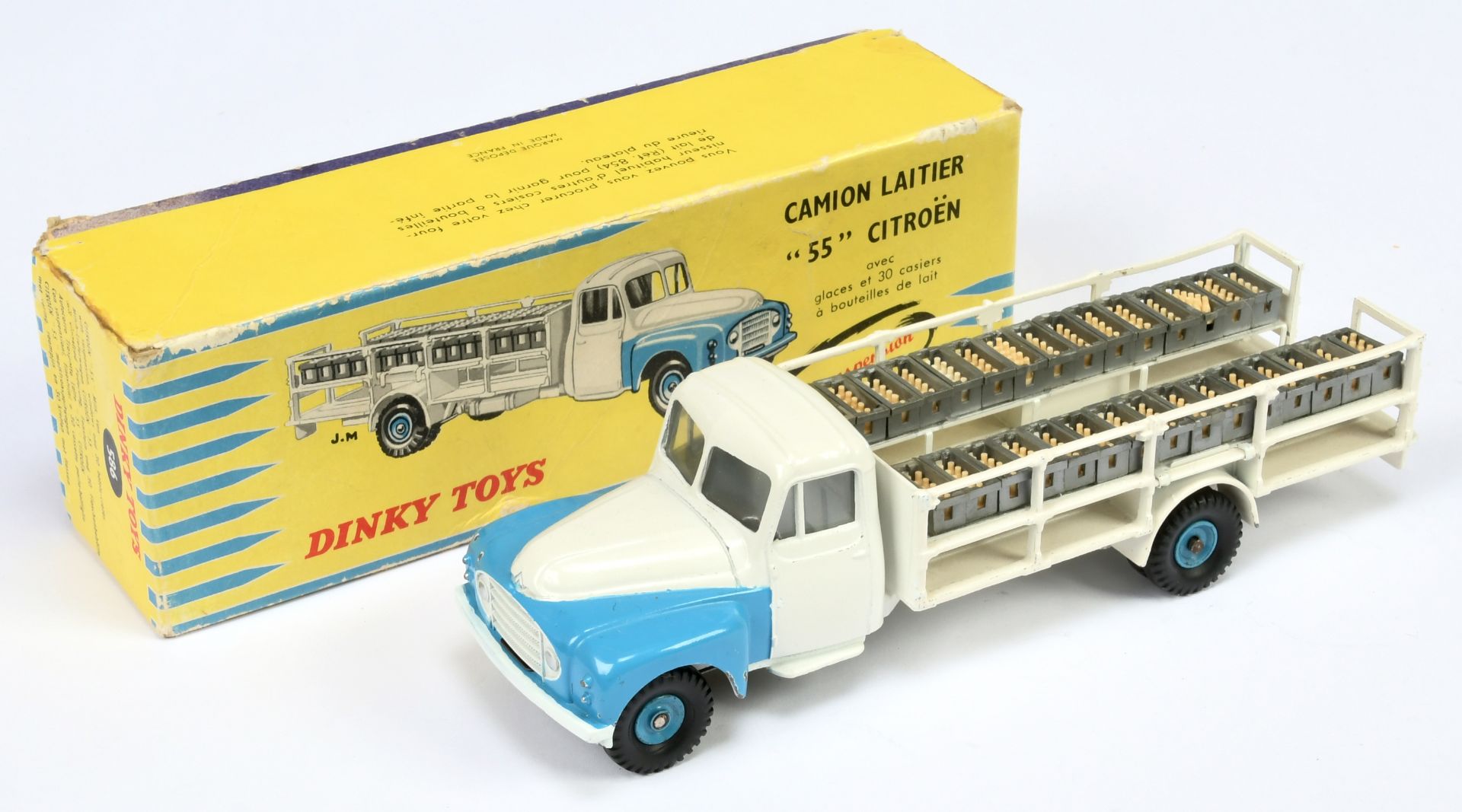 French Dinky Toys 586 Citroen 55 Milk delivery Truck - White, mid-blue including concave hubs, si...