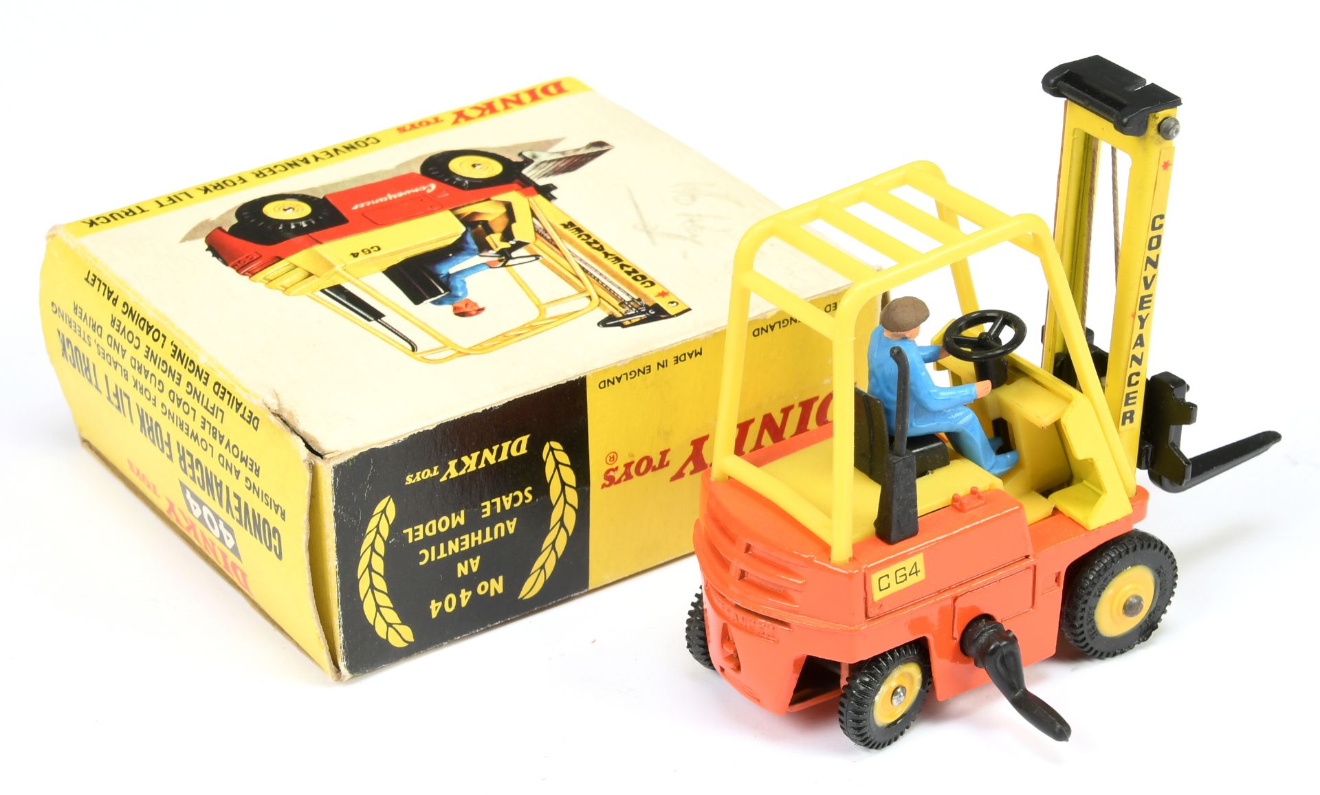 Dinky Toys 404 Conneyancer Fork Lift Truck - Orange body, yellow plastic inner and cage, black fo... - Image 2 of 2