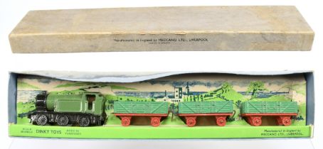 Dinky Pre-War 13 Tank Goods Train set - containing Locomotive - Green and black plus 3 x Open wag...