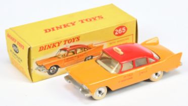 Dinky Toys 265 Plymouth Plaza "Taxi" - Yellow and red,, ivory interior, silver trim, roof box and...