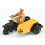 Dinky Toys 272 "ANWB" Motorcycle and Sidecar Export Issue - Yellow and Black with tan rider and s...