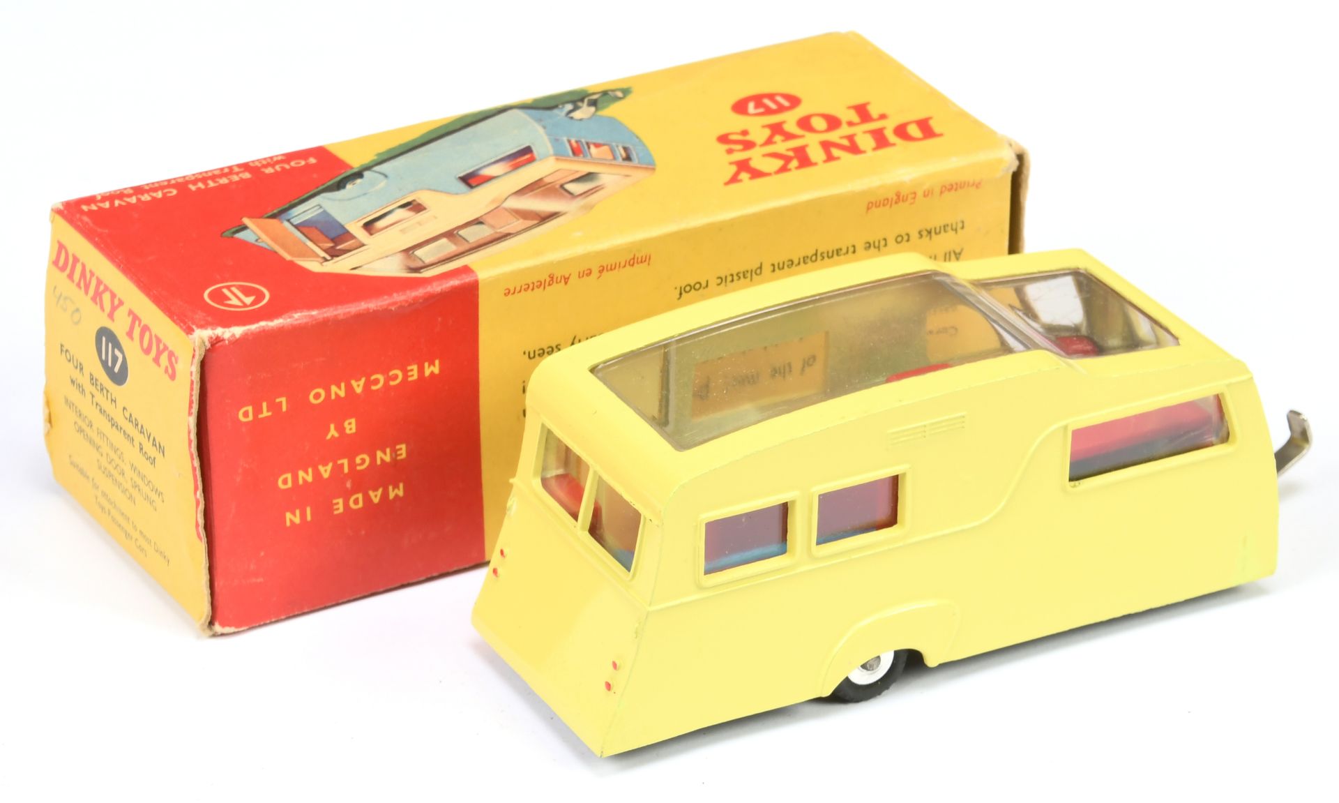 Dinky Toys 117 Four Bert Caravan - Yellow including opening side door, red interior, chrome draw ... - Bild 2 aus 2