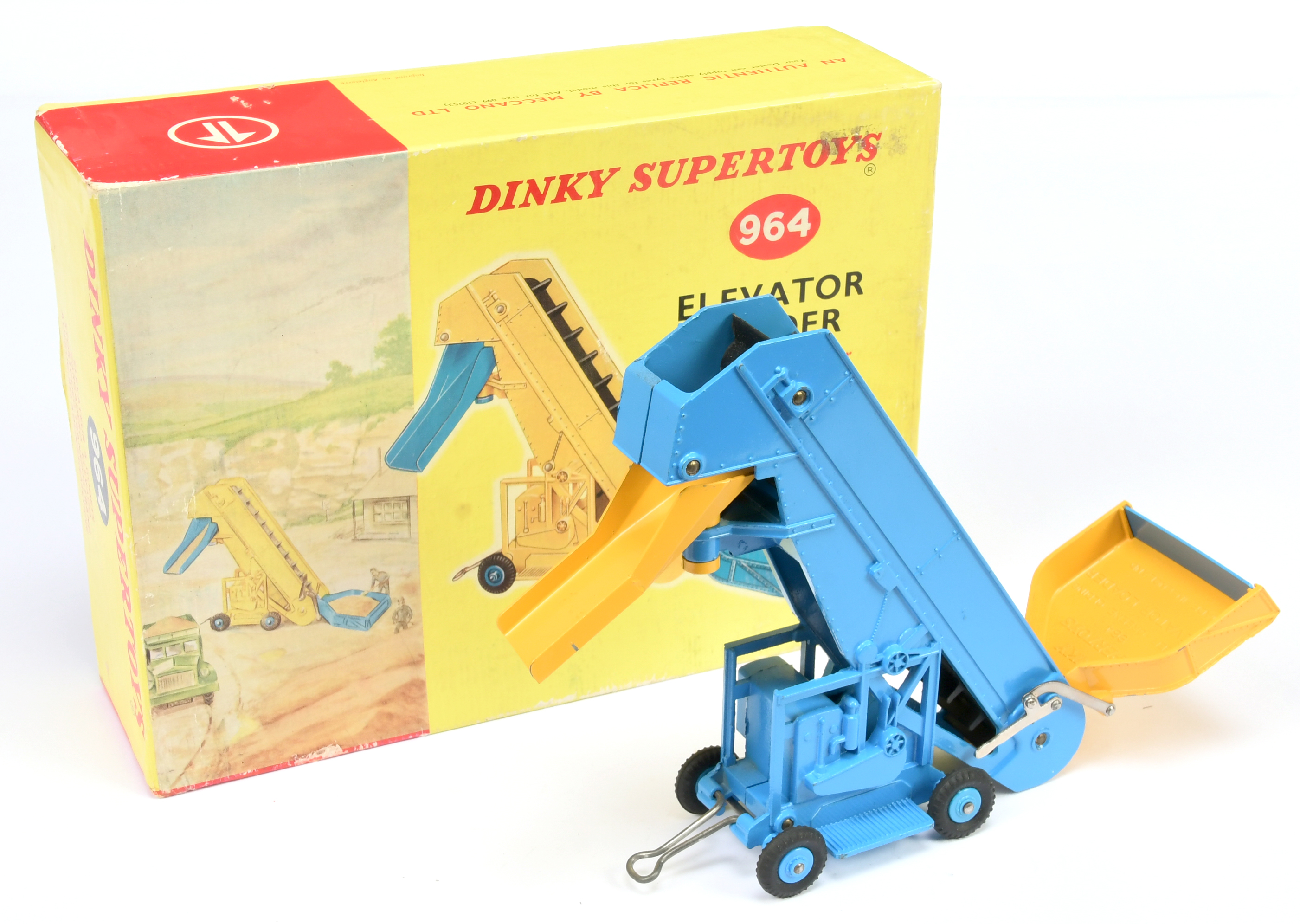 Dinky Toys 964  Elevator Loader - Mid-blue body including plastic hubs , yellow, black rubber belt 