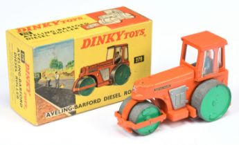 Dinky Toys 279 Aveling Barford Diesel Roller - orange body and cab including roof, grey plastic e...