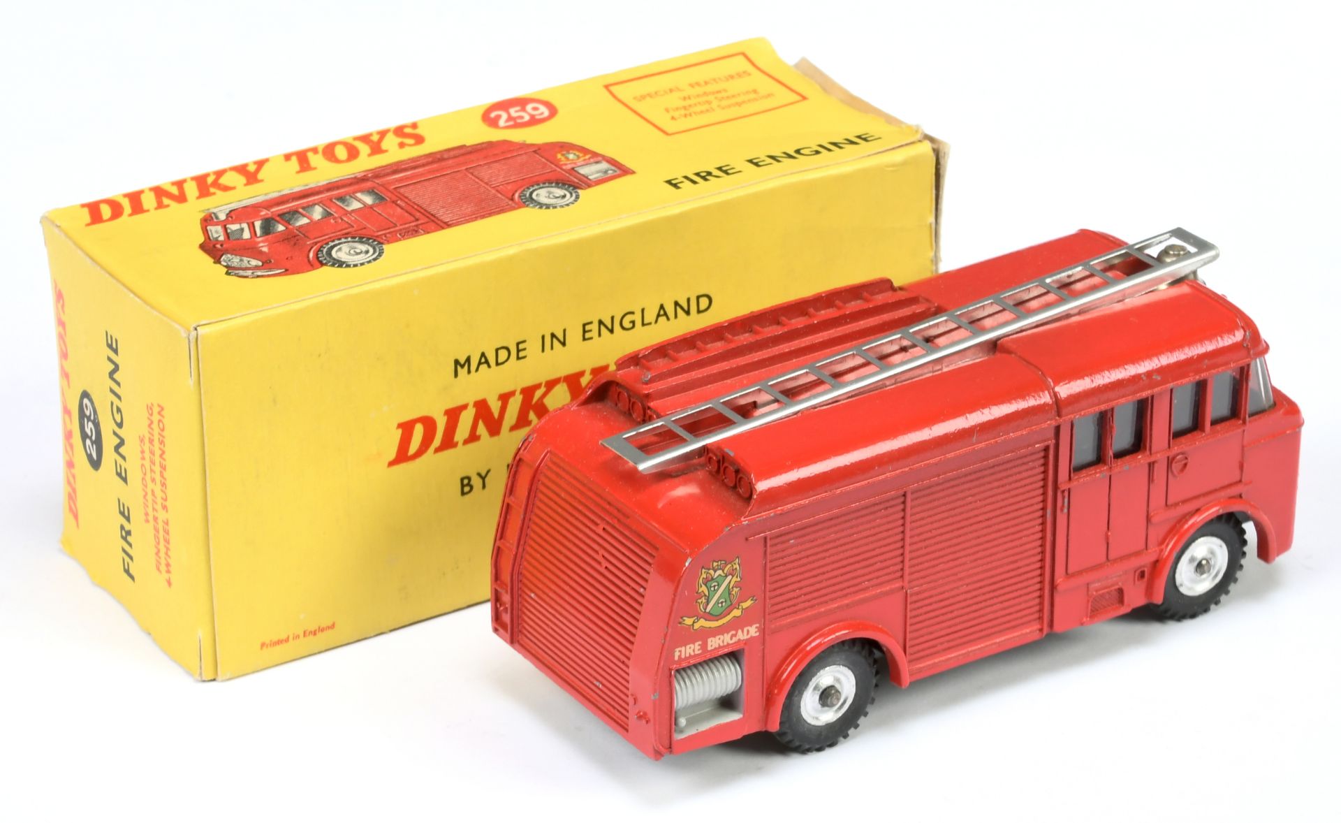 Dinky Toys 259 Fire Engine - Red body, silver trim, chrome ladders with bell, cast spun hubs and ... - Image 2 of 2