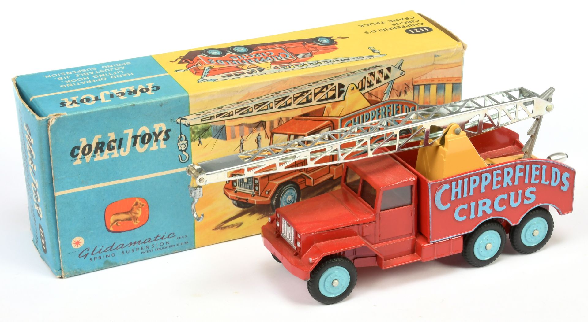 Corgi Toys 1121 "Chipperfields Circus" Scammell 6-Wheeled Crane Truck  - Red, blue including hubs...