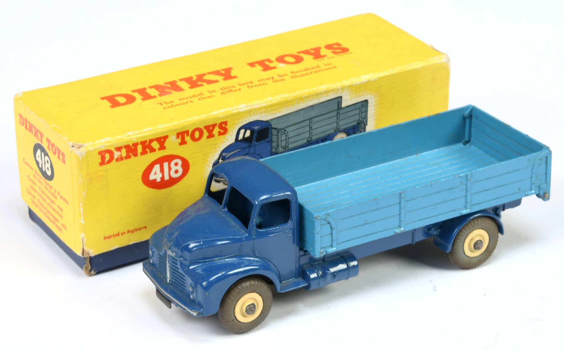 Dinky Toys 418 Leyland Comet Wagon With Hinged Tailboard -Two-Tone Blue, light beige supertoy hub...