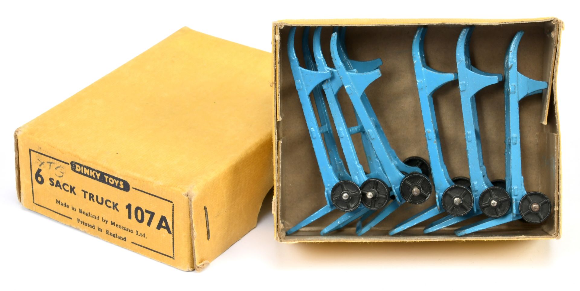 Dinky Toys Trade pack 107A Sack Truck - containing 6 examples -  Mid-blue with black metal wheels