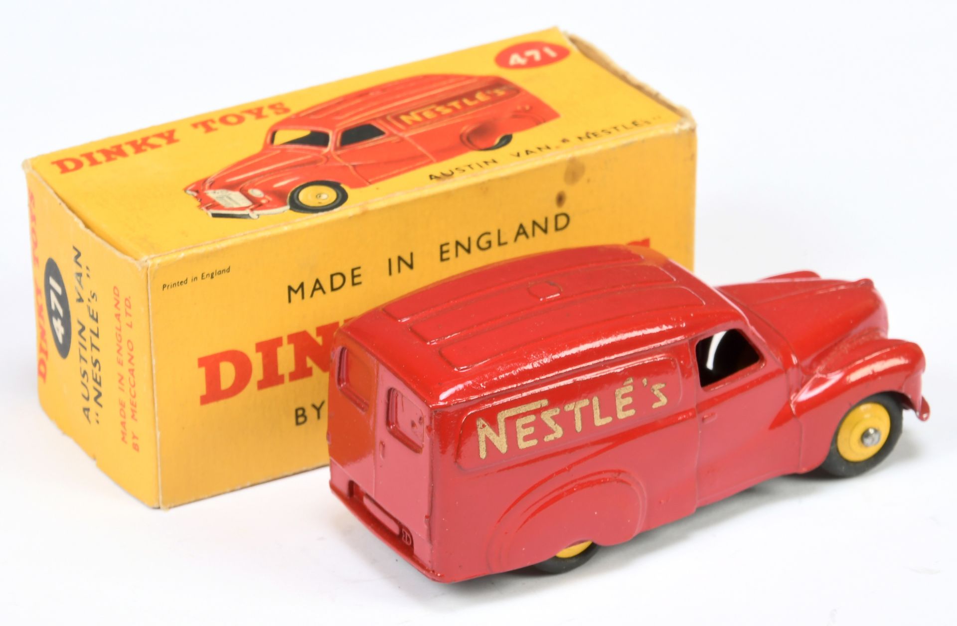 Dinky Toys 471 Austin Van "Nestle's" - Red body, yellow rigid hubs, silver trim  - Image 2 of 2