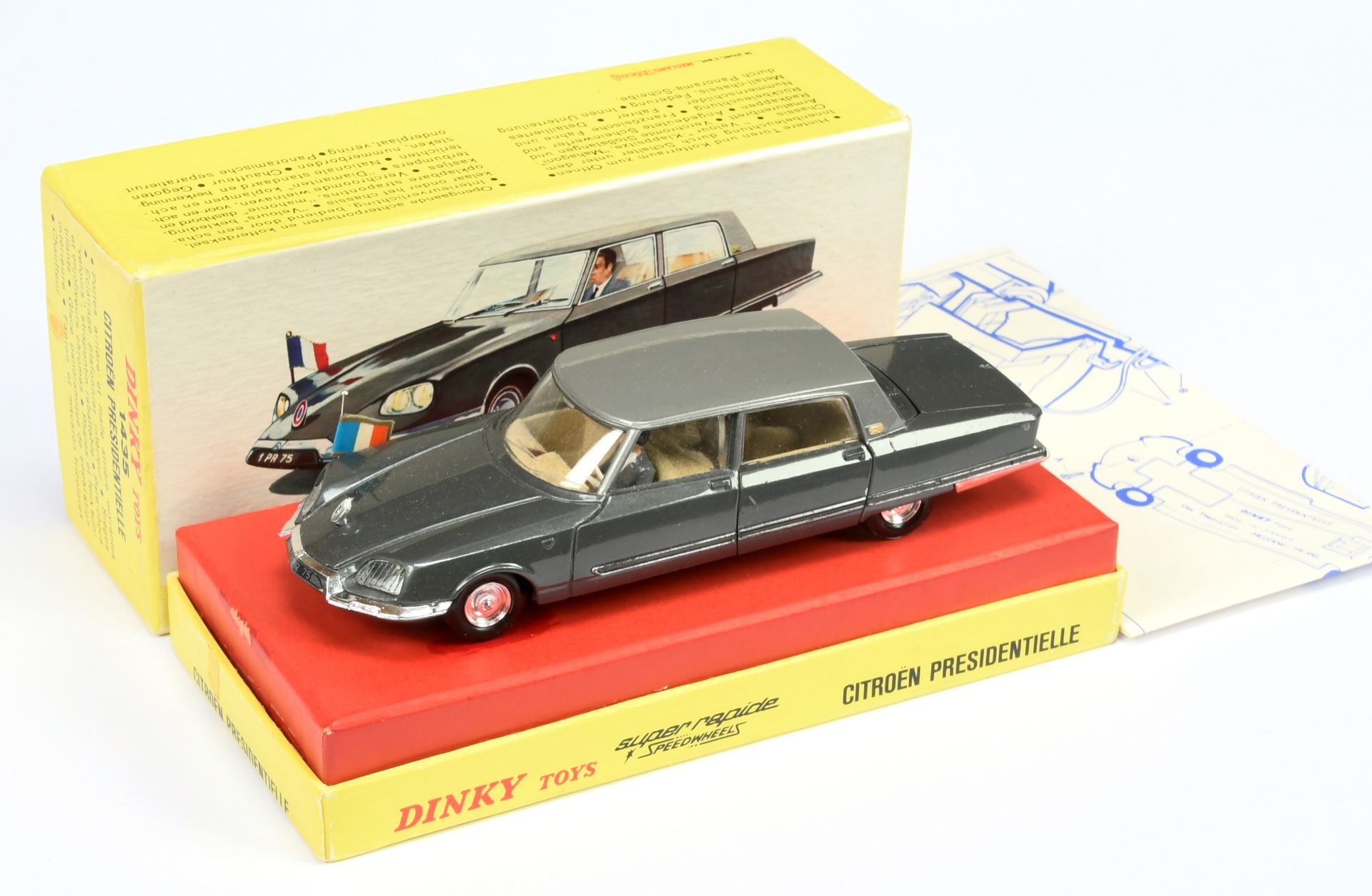 French Dinky Toys 1435 Citroen "Presidentielle" - Metallic dark grey with mid-grey/silver roof, c...