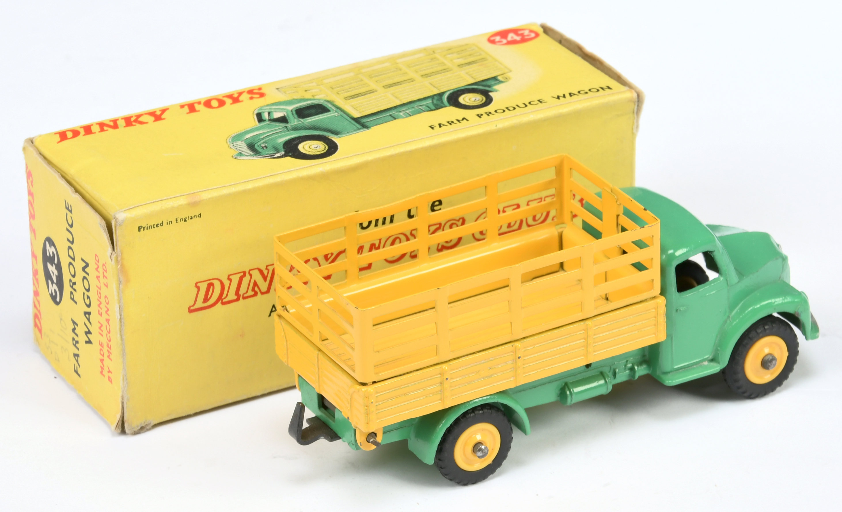 Dinky Toys 343 Dodge Produce Wagon - Mid-green cab and chassis, yellow stake back and plastic hub... - Image 2 of 2