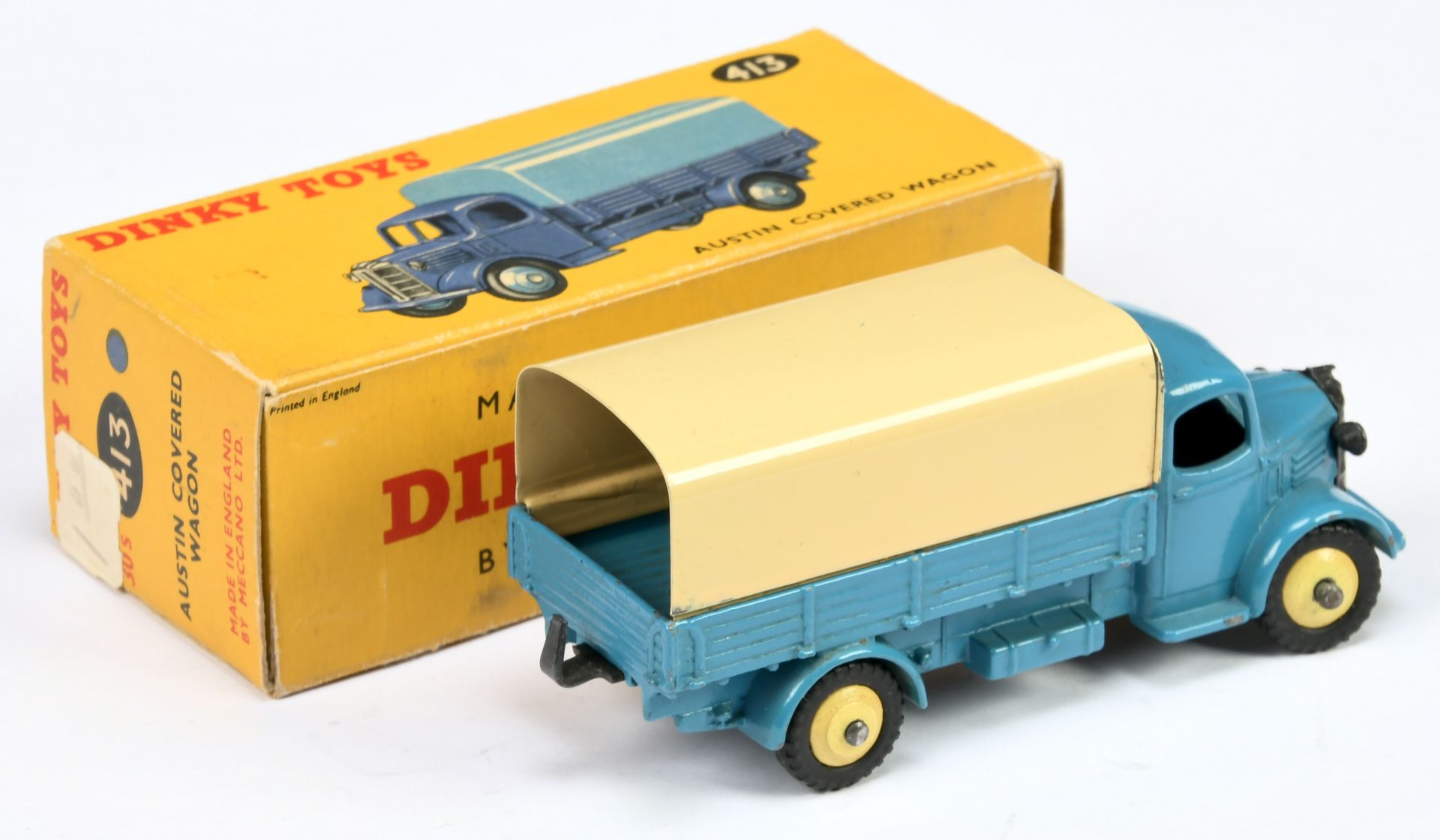 Dinky Toys 413  (30S) Austin Open Covered Wagon - Mid-blue cab and chassis, pale yellow rigid hub... - Image 2 of 2