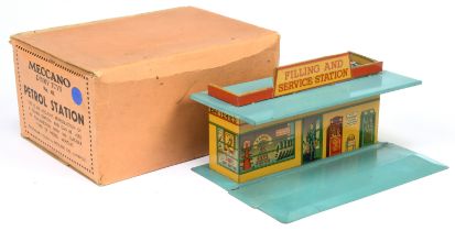 Dinky (Meccano)  Pre-War 48 Tinplate Petrol Station -Turquoise Base and roof, yellow and red buil...