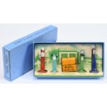 Dinky  Pre-War 49 Petrol Pump Set - Containing - "Pratts" Oil Bin and 4 X Pumps (1) red, (2) Turq...