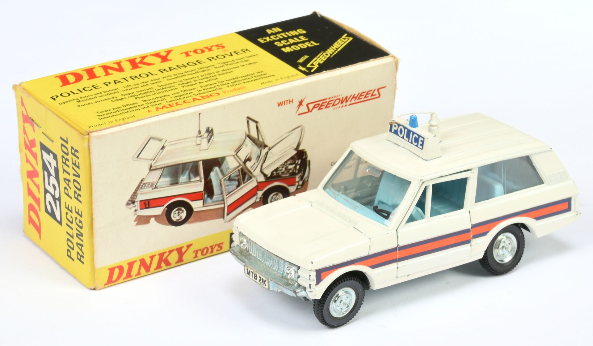 Dinky Toys 254 Range Rover "Police" - White body, light blue interior, roof box and plastic aeria...