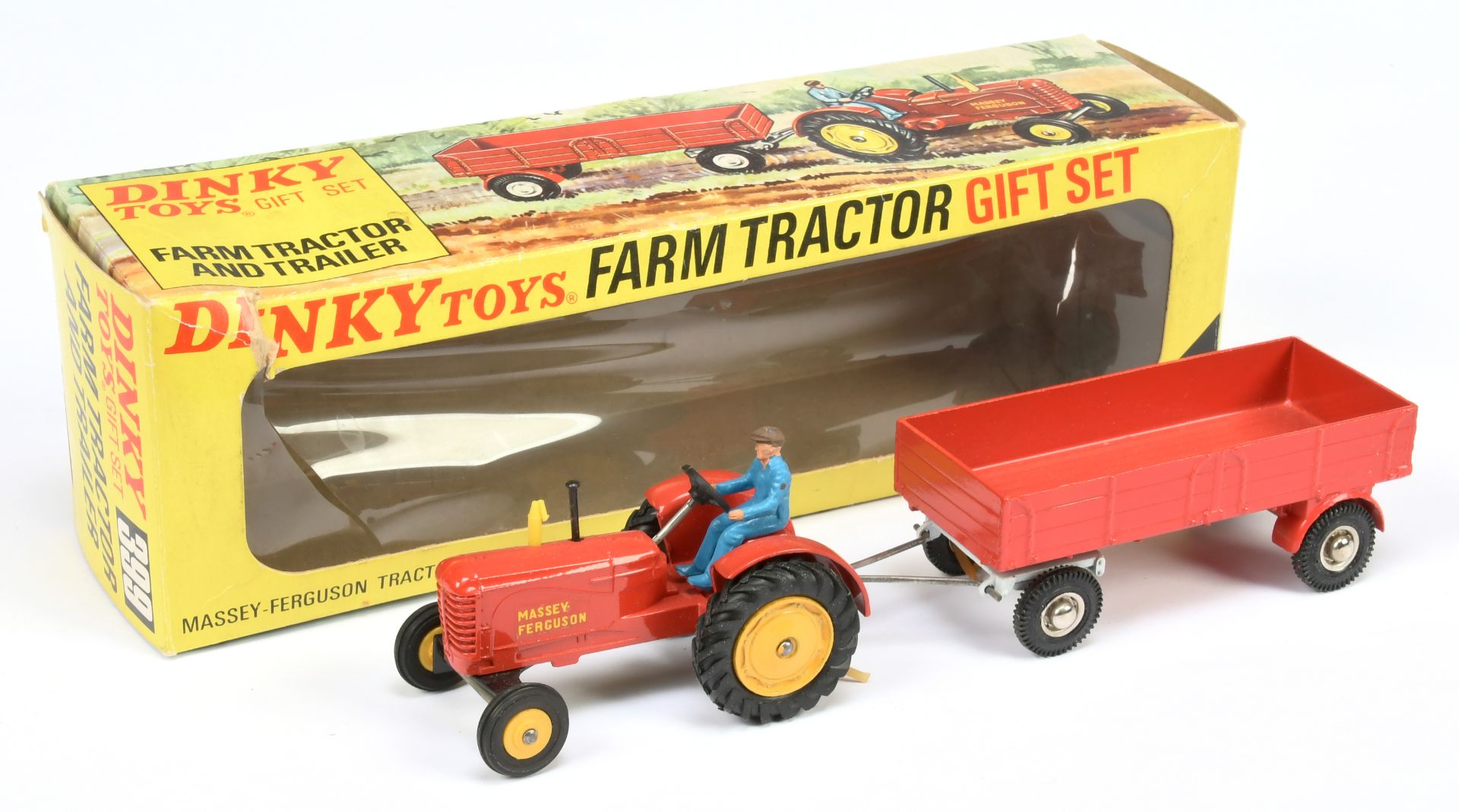 Dinky Toys 399 "Farm Tractor" Set To Include - Massey Ferguson Tractor - red body, yellow hubs (p...