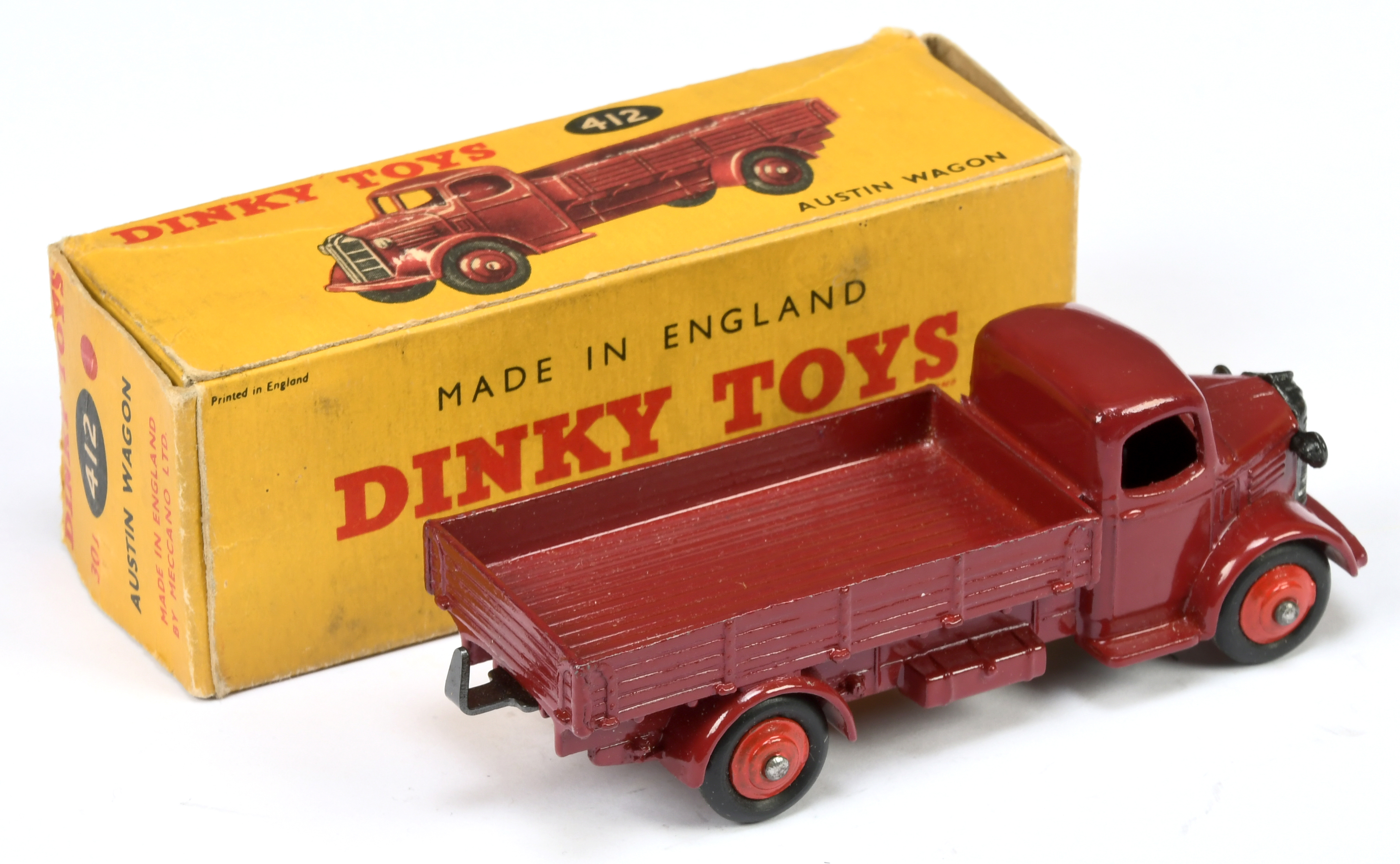 Dinky Toys 412 (30J) Austin Open back Wagon - Maroon body, chassis and back, red rigid hubs with ... - Image 2 of 2