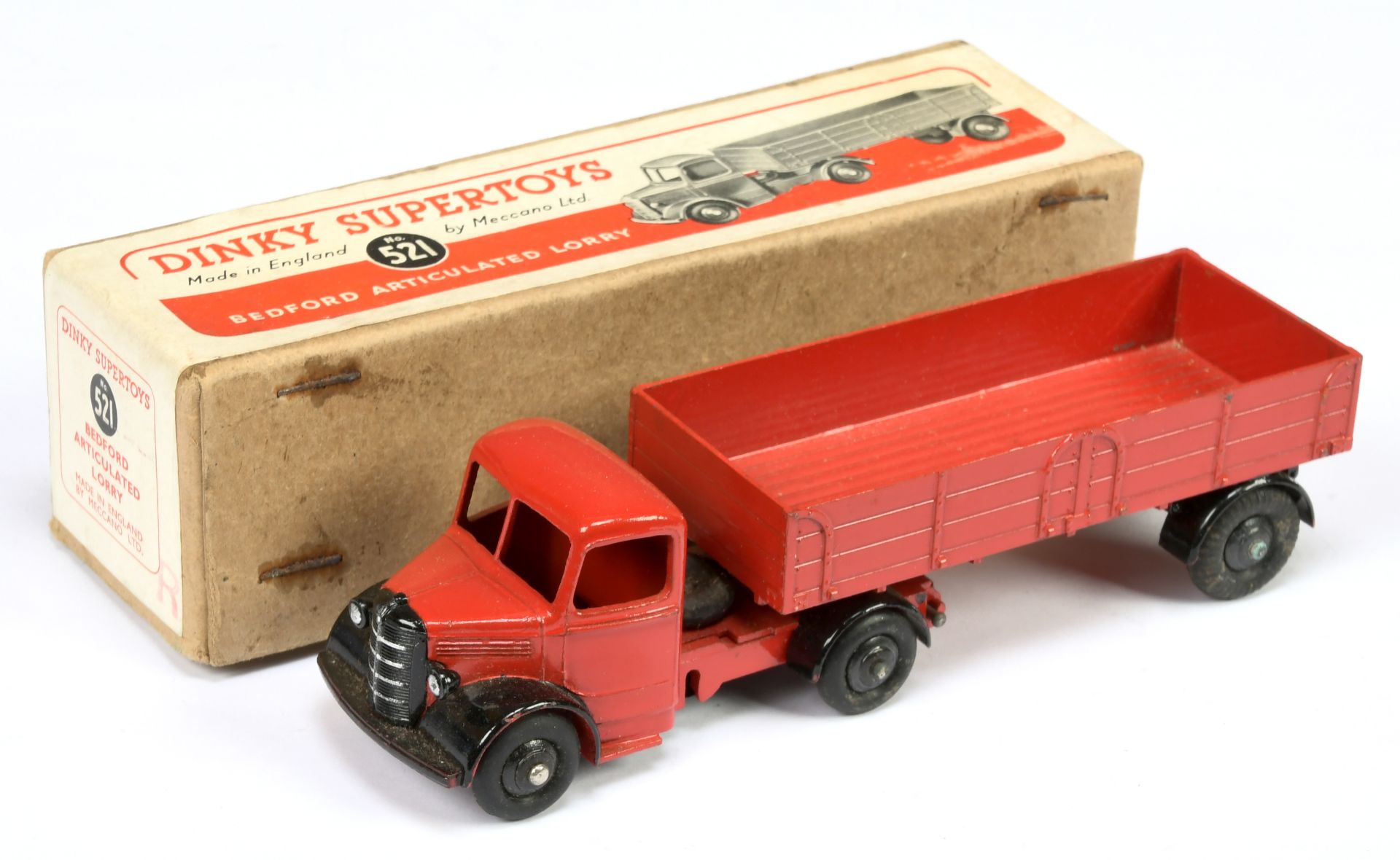 Dinky Toys 521 Bedford Articulated Lorry - Red, black including rigid hubs and metal hook 