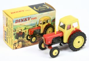 Dinky Toys 305 David Brown Tractor - Red, pale yellow cab and hubs (plastic to front), black engi...