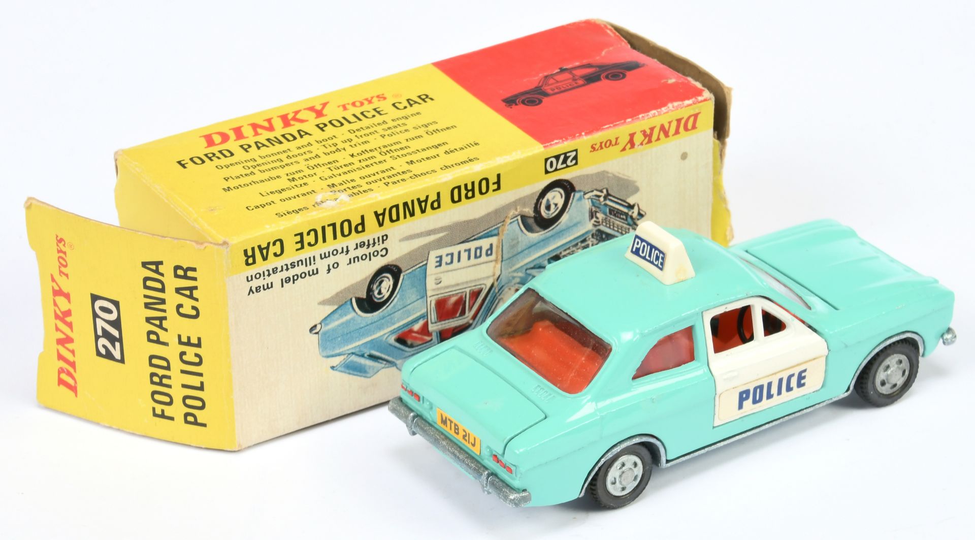 Dinky Toys 270 Ford Escort "police" Car - Turquoise Body with white doors, red interior, roof box... - Image 2 of 2